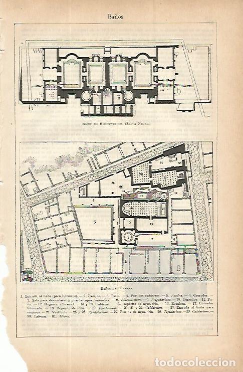 Otros art&iacute;culos de coleccionismo en papel: LAMINA ESPASA 9736: Ba&ntilde;os de Pompeya y Ba&ntilde;os de Badenweiler Alemania - Varios