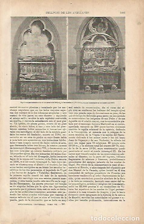 Altri oggetti di carta: LAMINA ESPASA 9908: Sepulcros del monasterio de Bellpuig Lleida - Varios