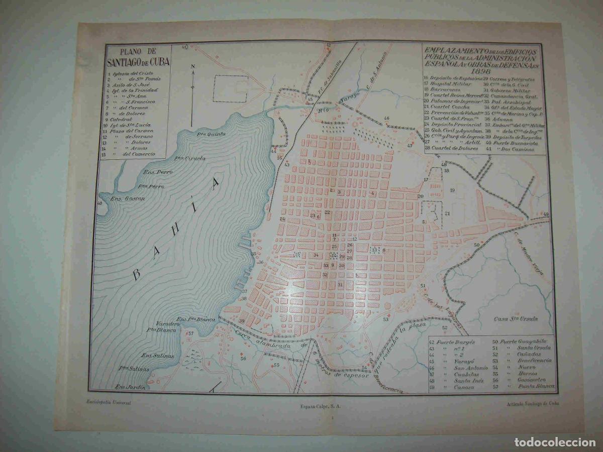 Otros art&iacute;culos de coleccionismo en papel: LAMINA ESPASA 19452: Plano de Santiago de Cuba - Varios