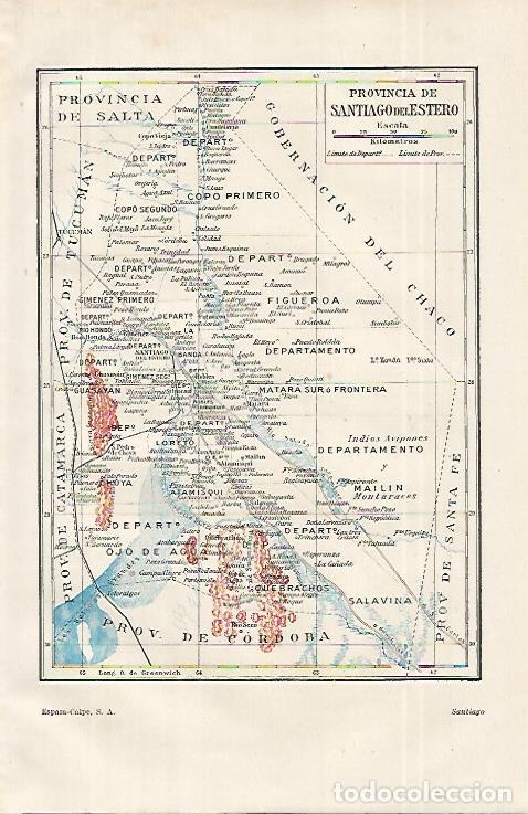 Otros art&iacute;culos de coleccionismo en papel: LAMINA ESPASA 12288: Mapa de la provincia de Santiago del Estero Argentina - Varios