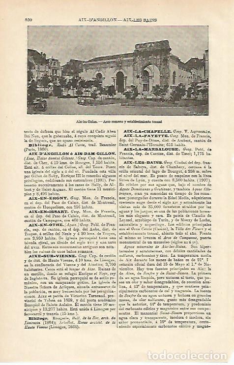 Otros art&iacute;culos de coleccionismo en papel: LAMINA ESPASA 12711: Arco romano y termas en Aix les Bains Francia - Varios