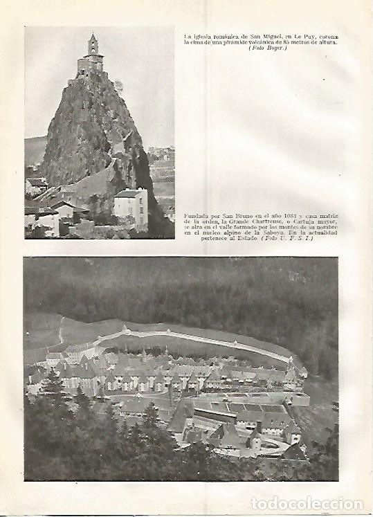 Otros art&iacute;culos de coleccionismo en papel: LAMINA GEOGRAFIA 0321: Iglesia romanica de San Miguel en Le Puy y vista aerea de San Bruno - Ricardo