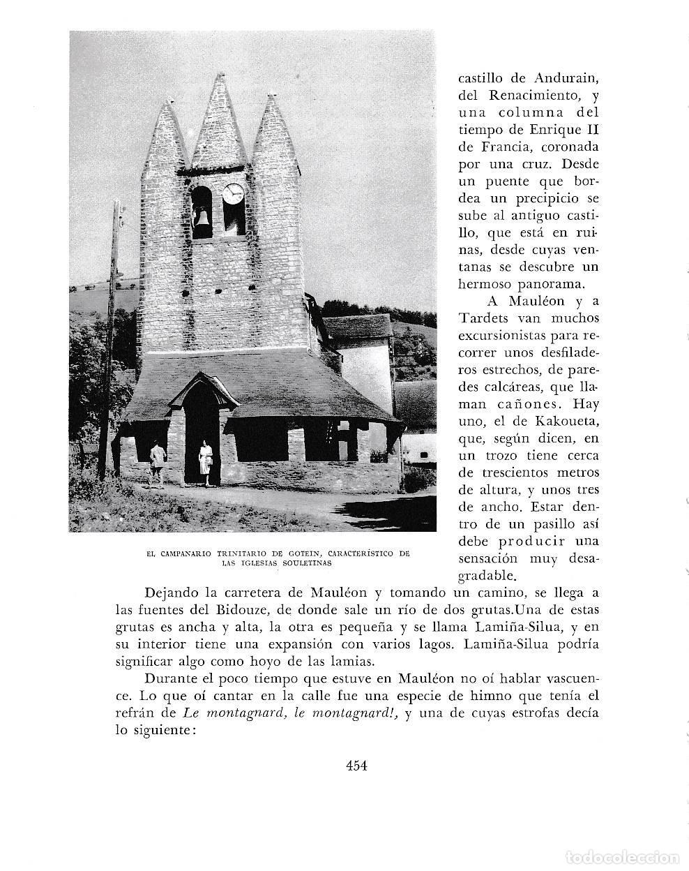 Otros art&iacute;culos de coleccionismo en papel: LAMINA 6286: Campanario Trinitario de Gotein caractristica de las iglesias souletinas - Pio Baroja