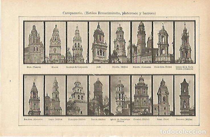 Otros art&iacute;culos de coleccionismo en papel: LAMINA ESPASA 14796: Campanarios platerescos renacentistas y barrocos - Varios