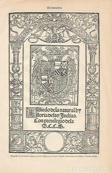 Otros art&iacute;culos de coleccionismo en papel: LAMINA ESPASA 647: Portada De la Natural Historia de las Indias 1526 - Varios autores