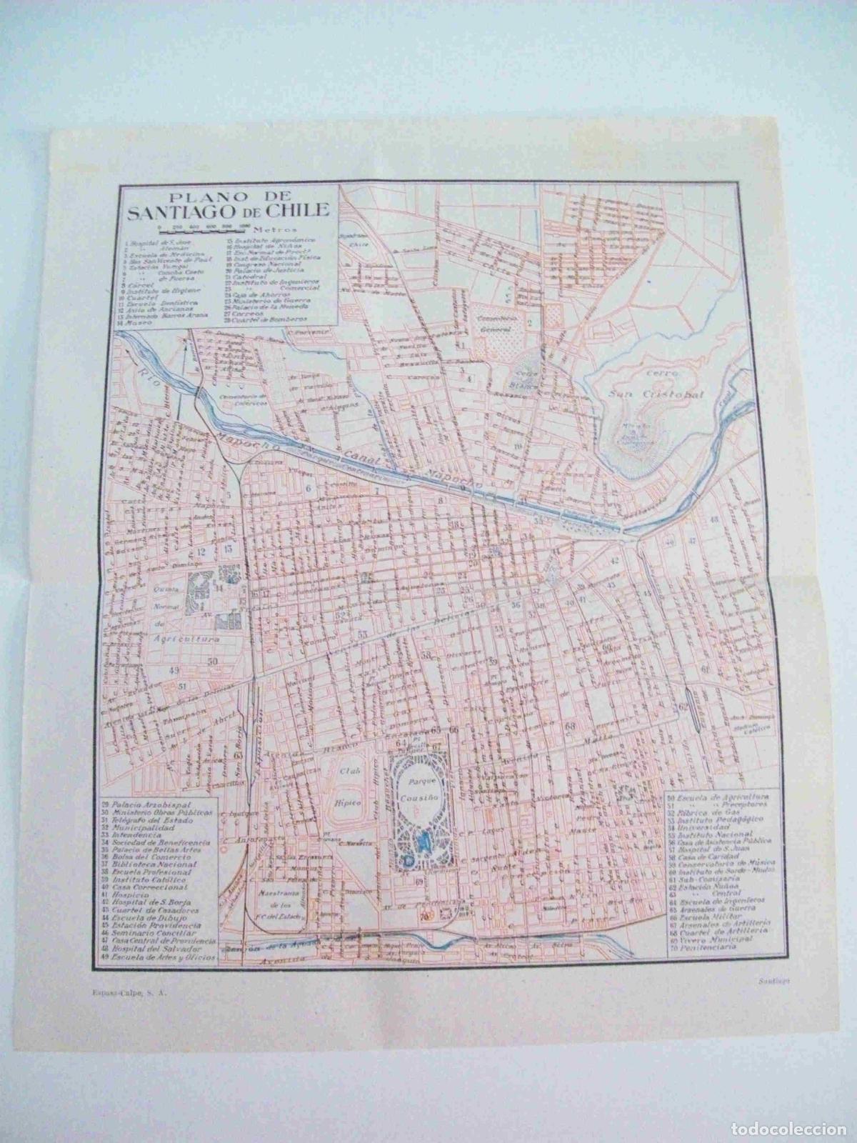 Otros art&iacute;culos de coleccionismo en papel: LAMINA ESPASA 12282: Plano de Santiago de Chile - Varios