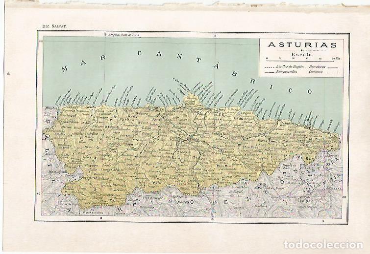 Otros art&iacute;culos de coleccionismo en papel: LAMINA SALVAT 80363: Mapa de Asturias - Varios