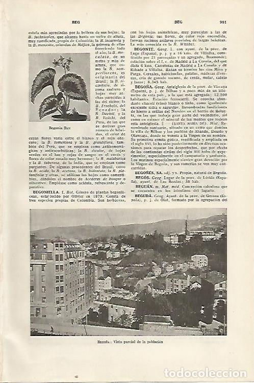 Otros art&iacute;culos de coleccionismo en papel: LAMINA SALVAT 80480: Vista de Bego&ntilde;a (Vizcaya) - Varios