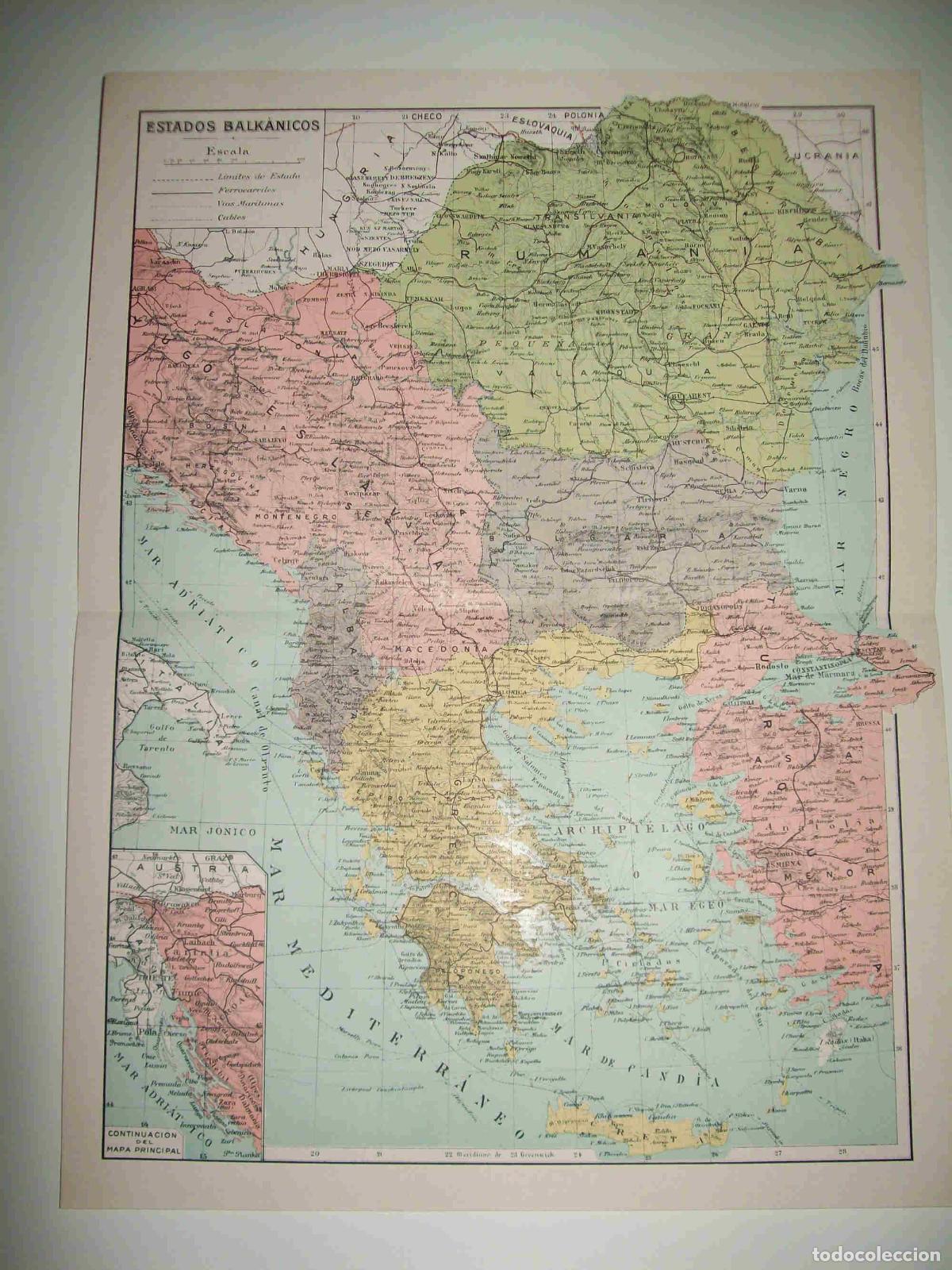 Otros art&iacute;culos de coleccionismo en papel: LAMINA SALVAT 80445: Mapa de los Estados Balcanicos - Varios