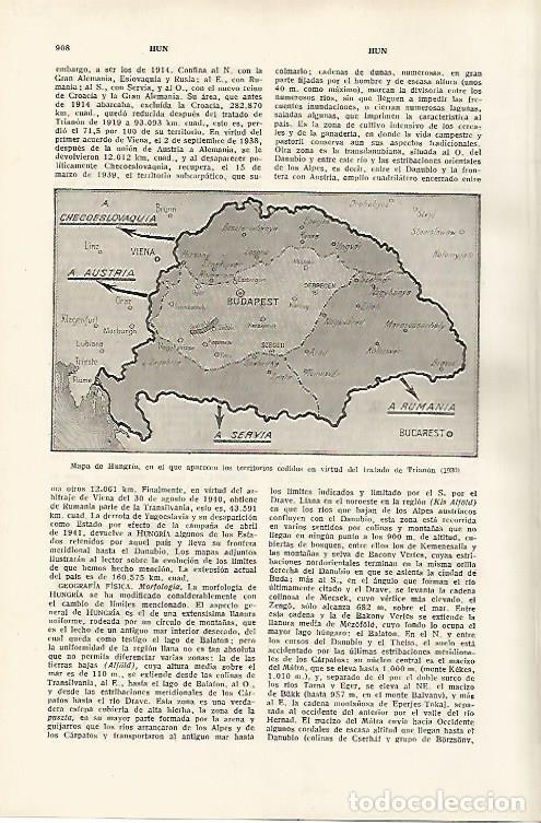 Otros art&iacute;culos de coleccionismo en papel: LAMINA SALVAT 80211: Mapa de Hungria en 1920 - Varios