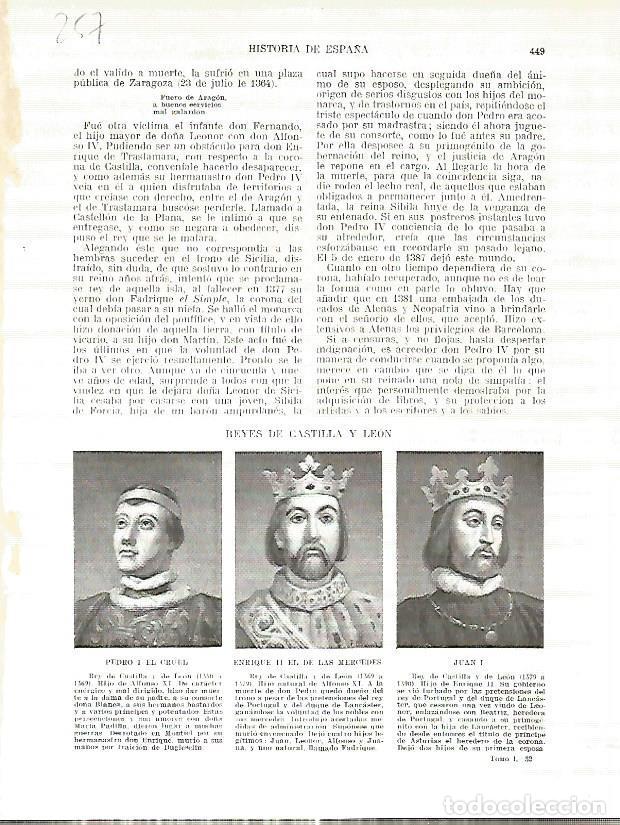 Otros art&iacute;culos de coleccionismo en papel: LAMINA 4770: Retratos de Pedro I el Cruel Enrique II el de las Mercedes y Juan I - Manuel Rodriguez