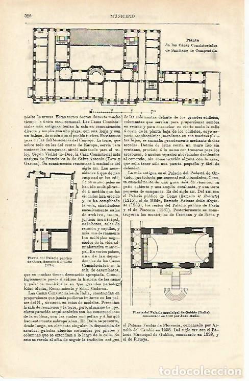 Otros art&iacute;culos de coleccionismo en papel: LAMINA ESPASA 24496: Casas Consistoriales de Santiago de Compostela y Gubbio - Varios