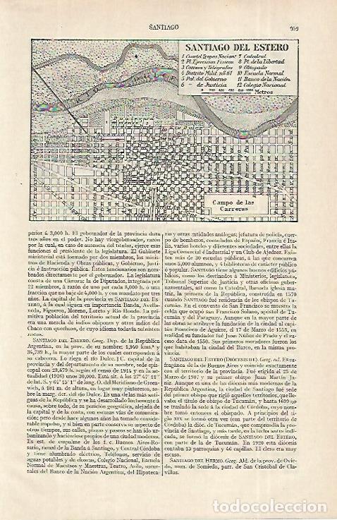 Otros art&iacute;culos de coleccionismo en papel: LAMINA ESPASA 12289: Plano de Santiago del Estero Argentina - Varios
