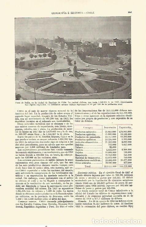 Otros art&iacute;culos de coleccionismo en papel: LAMINA ESPASA 21693: Plaza de Italia en Santiago de Chile - Varios