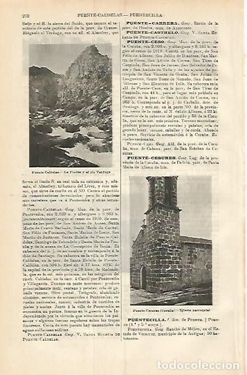 Sammelleidenschaft Andere Papierartikel: LAMINA ESPASA 3731: Vistas de Puente Caldelas Pontevedra y Puente Cesures Coru&ntilde;a - Varios Autores
