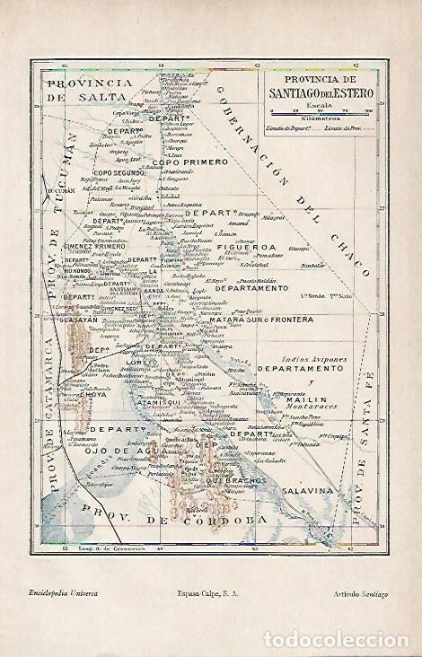 Otros art&iacute;culos de coleccionismo en papel: LAMINA ESPASA 19466: Mapa de Santiago del Estero (Argentina) - Varios