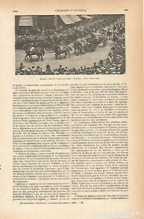Otros art&iacute;culos de coleccionismo en papel: LAMINA ESPASA 7813: El rey Faisal de Irak en Londres - Varios