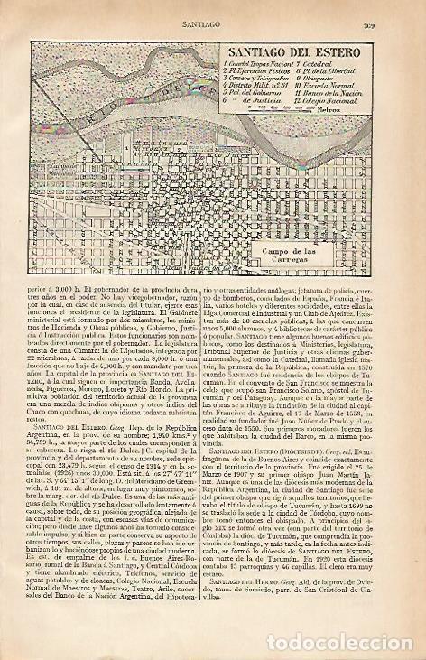 Otros art&iacute;culos de coleccionismo en papel: LAMINA ESPASA 19467: Plano de Santiago del Estero Argentina - Varios