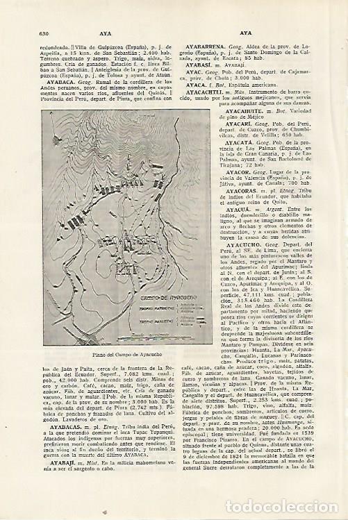 Otros art&iacute;culos de coleccionismo en papel: LAMINA SALVAT 80407: Plano del Campo de Ayacucho Peru - Varios