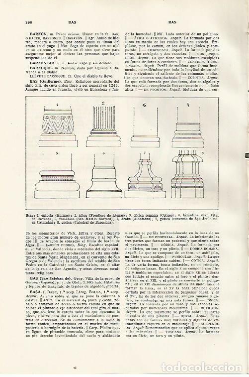 Otros art&iacute;culos de coleccionismo en papel: LAMINA SALVAT 80499: Tipos de base de columnas - Varios