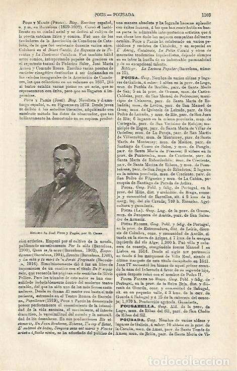 Otros art&iacute;culos de coleccionismo en papel: LAMINA ESPASA 17266: Retrato de Jose Pons y Pages por Ramon Casas - Varios