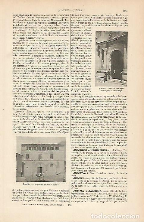 Otros art&iacute;culos de coleccionismo en papel: LAMINA ESPASA 6310: Palacio del Concejo e Iglesia de Santiago de Jumilla Murcia - Varios Autores