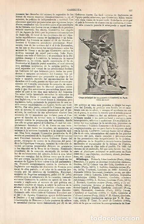 Altri oggetti di carta: LAMINA ESPASA 24840: Monumento a Gambetta en Paris - Varios