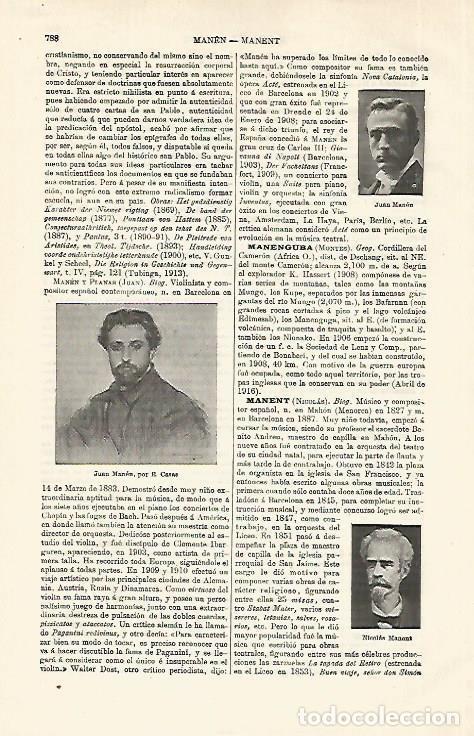 Otros art&iacute;culos de coleccionismo en papel: LAMINA ESPASA 18609: Juan Manen por Ramon Casas - Varios