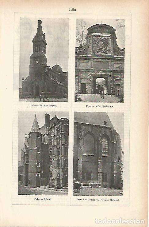 Otros art&iacute;culos de coleccionismo en papel: LAMINA ESPASA 25679: Iglesia de San Miguel Palacio Rihour y Puerta de la Ciudadela en Lila Francia -