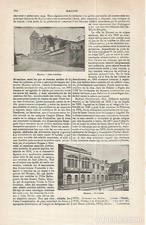 Otros art&iacute;culos de coleccionismo en papel: LAMINA ESPASA 32253: Asilo y El Casino de El Masnou, Barcelona - Varios