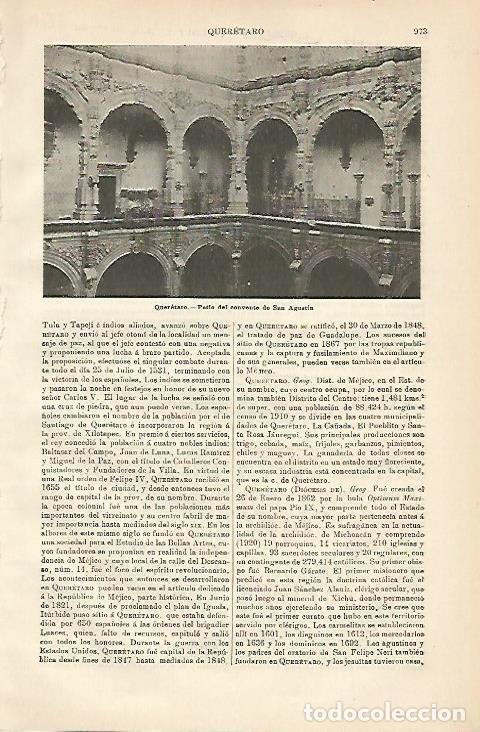 Otros art&iacute;culos de coleccionismo en papel: LAMINA ESPASA 3816: Patio del Convento de San Agustin en Queretaro Mexico - Varios Autores