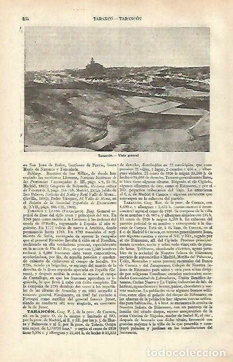Sammelleidenschaft Andere Papierartikel: LAMINA ESPASA 33441: Vista general de Tarancon, Cuenca - Varios