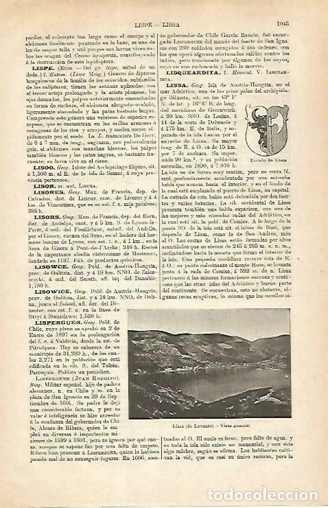 Otros art&iacute;culos de coleccionismo en papel: LAMINA ESPASA 33356: Vista y escudo de Lissa, Croacia - Varios