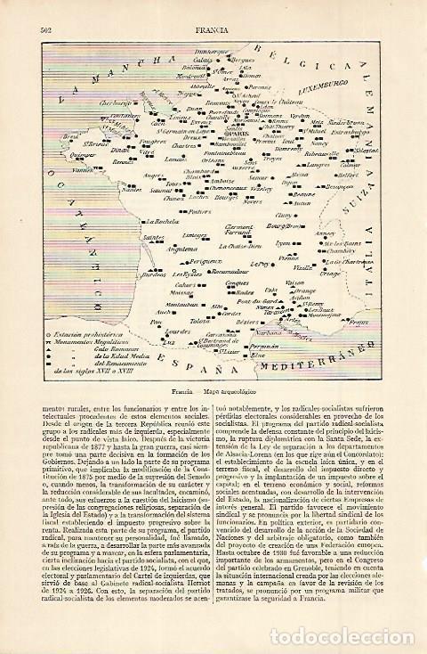 Otros art&iacute;culos de coleccionismo en papel: LAMINA ESPASA 11335: Mapa arqueologico de Francia - Varios