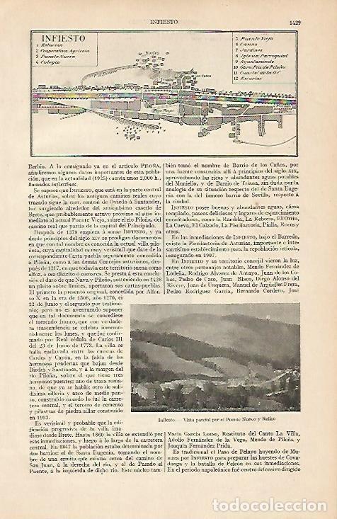 Otros art&iacute;culos de coleccionismo en papel: LAMINA ESPASA 4596: Plano de Infiesto Asturias - Varios Autores