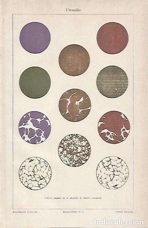 Otros art&iacute;culos de coleccionismo en papel: LAMINA ESPASA 4642: Colores usados para hierro esmaltado - Varios Autores