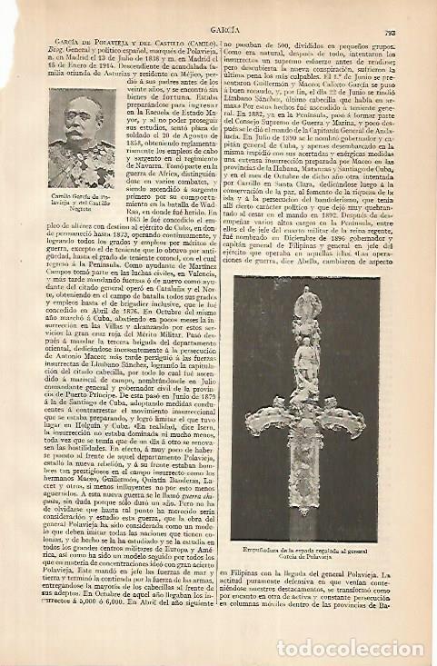 Otros art&iacute;culos de coleccionismo en papel: LAMINA ESPASA 24870: Camilo Garcia de Polavieja y del Castillo Negrete - Varios
