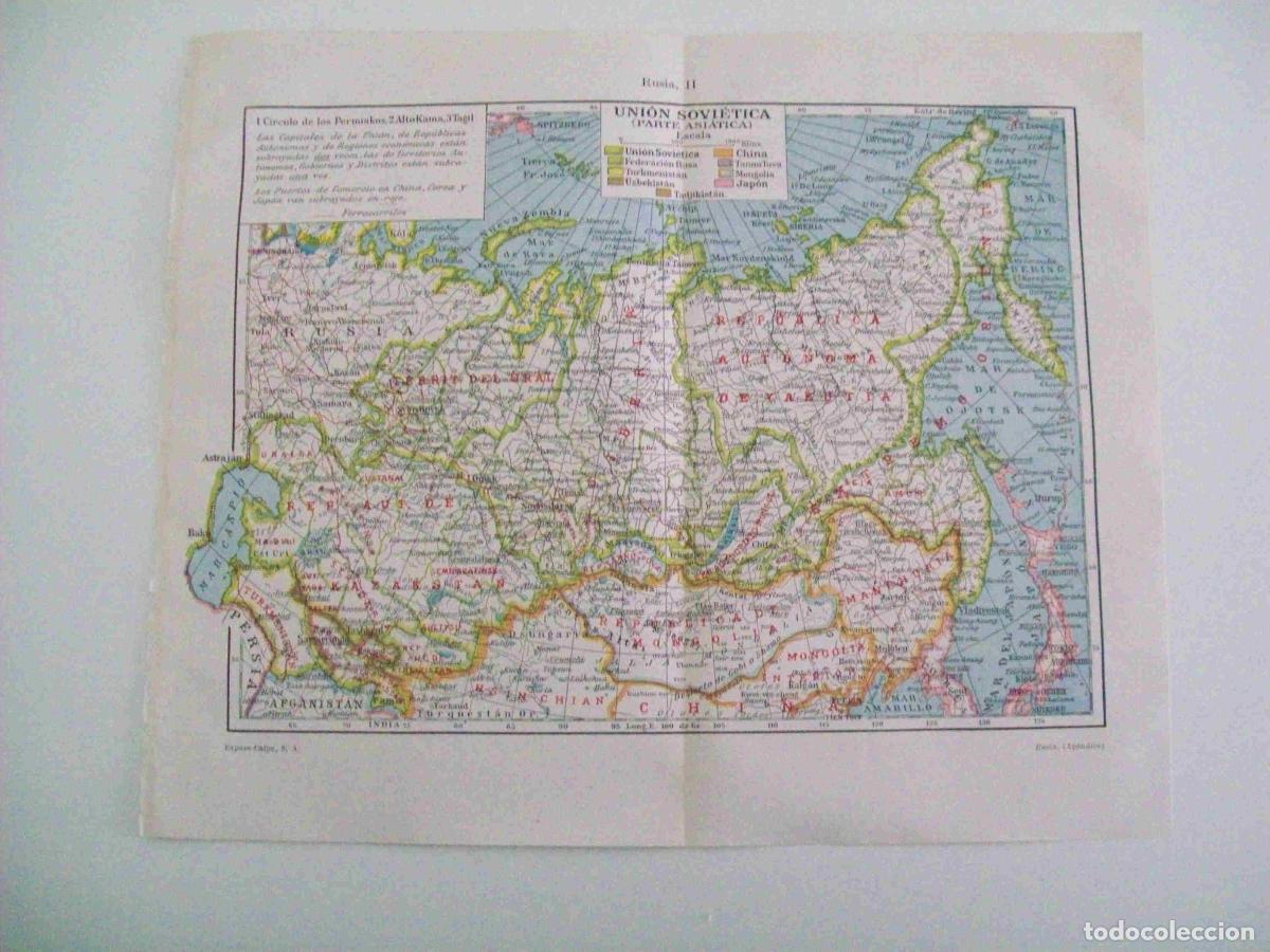 Otros art&iacute;culos de coleccionismo en papel: LAMINA ESPASA 14035: Mapa de la Union Sovietica parte asiatica - Varios