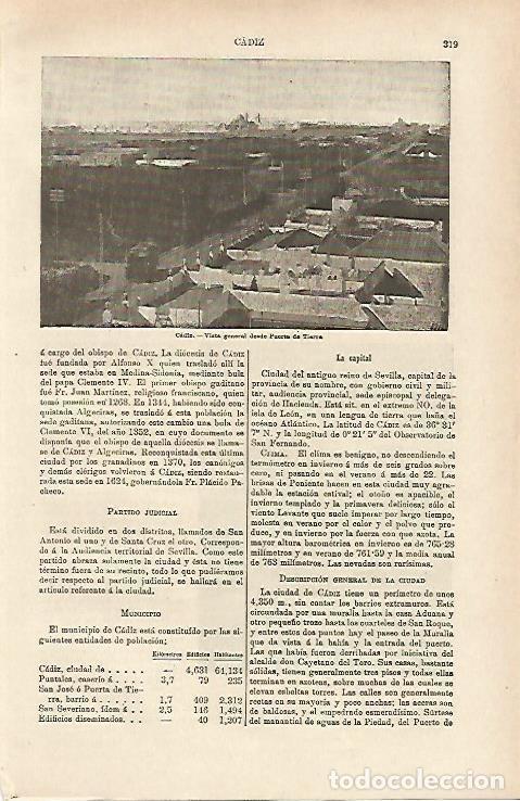 Otros art&iacute;culos de coleccionismo en papel: LAMINA ESPASA 14639: Vista general de Cadiz - Varios