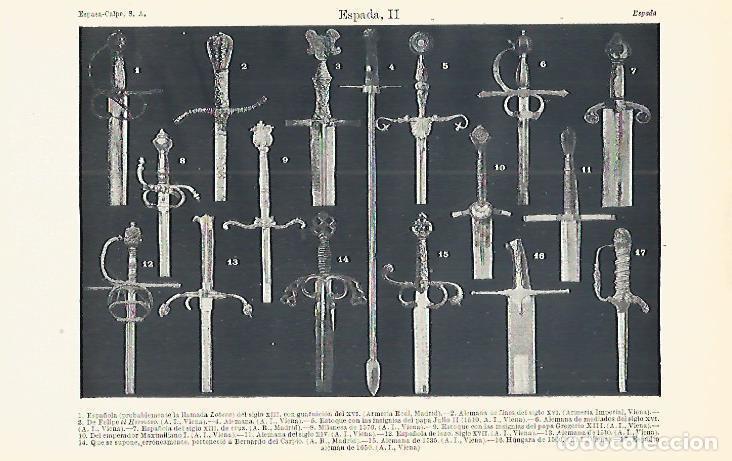 Otros art&iacute;culos de coleccionismo en papel: LAMINA ESPASA 16704: Tipos de espada - Varios