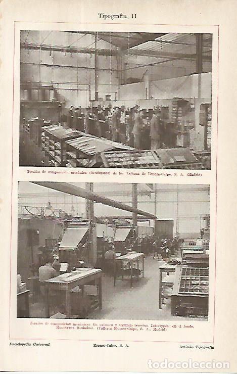 Otros art&iacute;culos de coleccionismo en papel: LAMINA ESPASA 8501: Seccion de composicion mecanica de la Editorial Espasa Calpe en Madrid - Varios