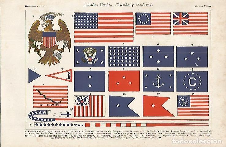 Otros art&iacute;culos de coleccionismo en papel: LAMINA ESPASA 16335: Escudo y banderas de Estados Unidos - Varios