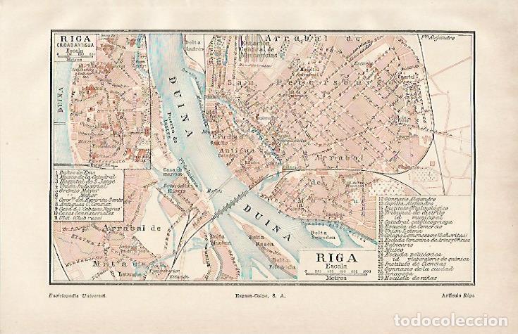 Otros art&iacute;culos de coleccionismo en papel: LAMINA ESPASA 6574: Plano de Riga Letonia - Varios Autores
