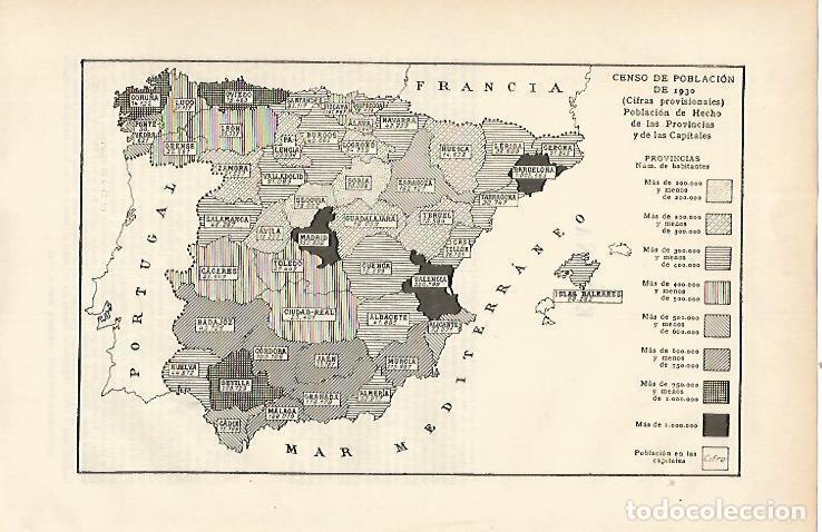 Otros art&iacute;culos de coleccionismo en papel: LAMINA ESPASA 22470: Poblacion de Espa&ntilde;a en 1930 - Varios