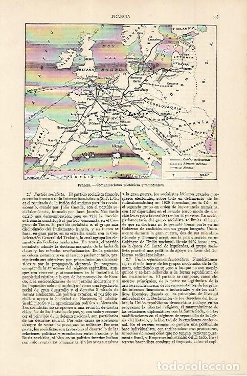 Otros art&iacute;culos de coleccionismo en papel: LAMINA ESPASA 11336: Mapa de Europa de comunicaciones telefonicas y de radio - Varios