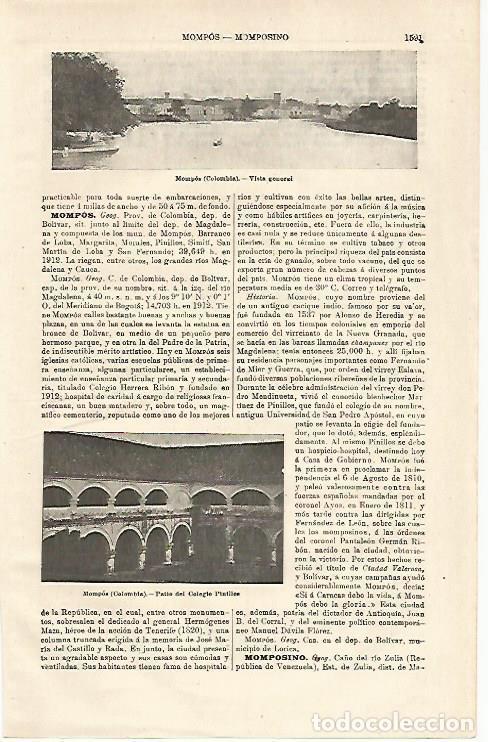 Otros art&iacute;culos de coleccionismo en papel: LAMINA ESPASA 24228: Vista de Mompos en Colombia - Varios