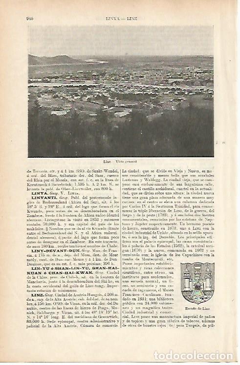 Otros art&iacute;culos de coleccionismo en papel: LAMINA ESPASA 25729: Vista de Linz Austria - Varios