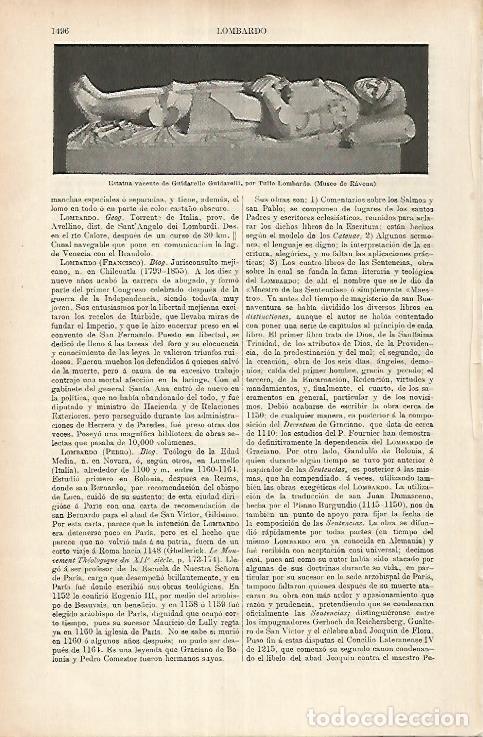 Otros art&iacute;culos de coleccionismo en papel: LAMINA ESPASA 25845: Estatua yacente de G. Guidarelli por T. Lombardo - Varios