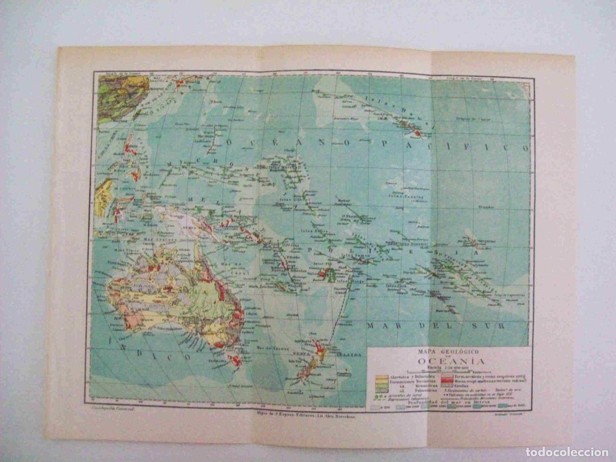 Otros art&iacute;culos de coleccionismo en papel: LAMINA ESPASA 25932: Mapa geologico de Oceania - Varios