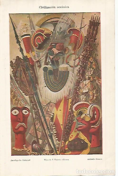 Otros art&iacute;culos de coleccionismo en papel: LAMINA ESPASA 25939: Objetos indigenas de Oceeania - Varios